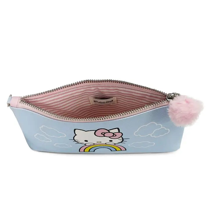 Hello Kitty Pencil Pouch with Wrist Strap & Decorative Pull, Rainbow Skies
