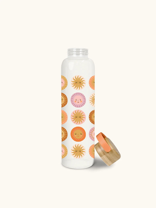 On the Sunny Side Glass Water Bottle with Bamboo Lid