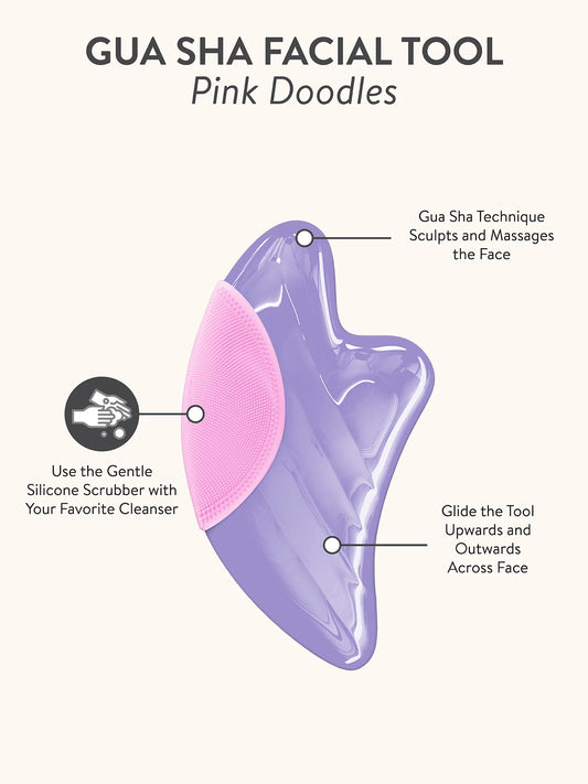 Gua Sha Facial Tool, Pink Doodles