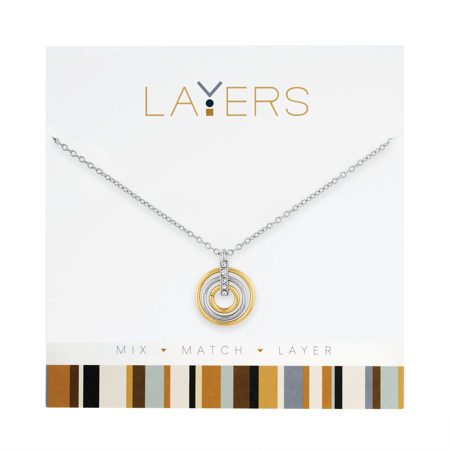 Silver and Gold Trio Ring Layers Necklace