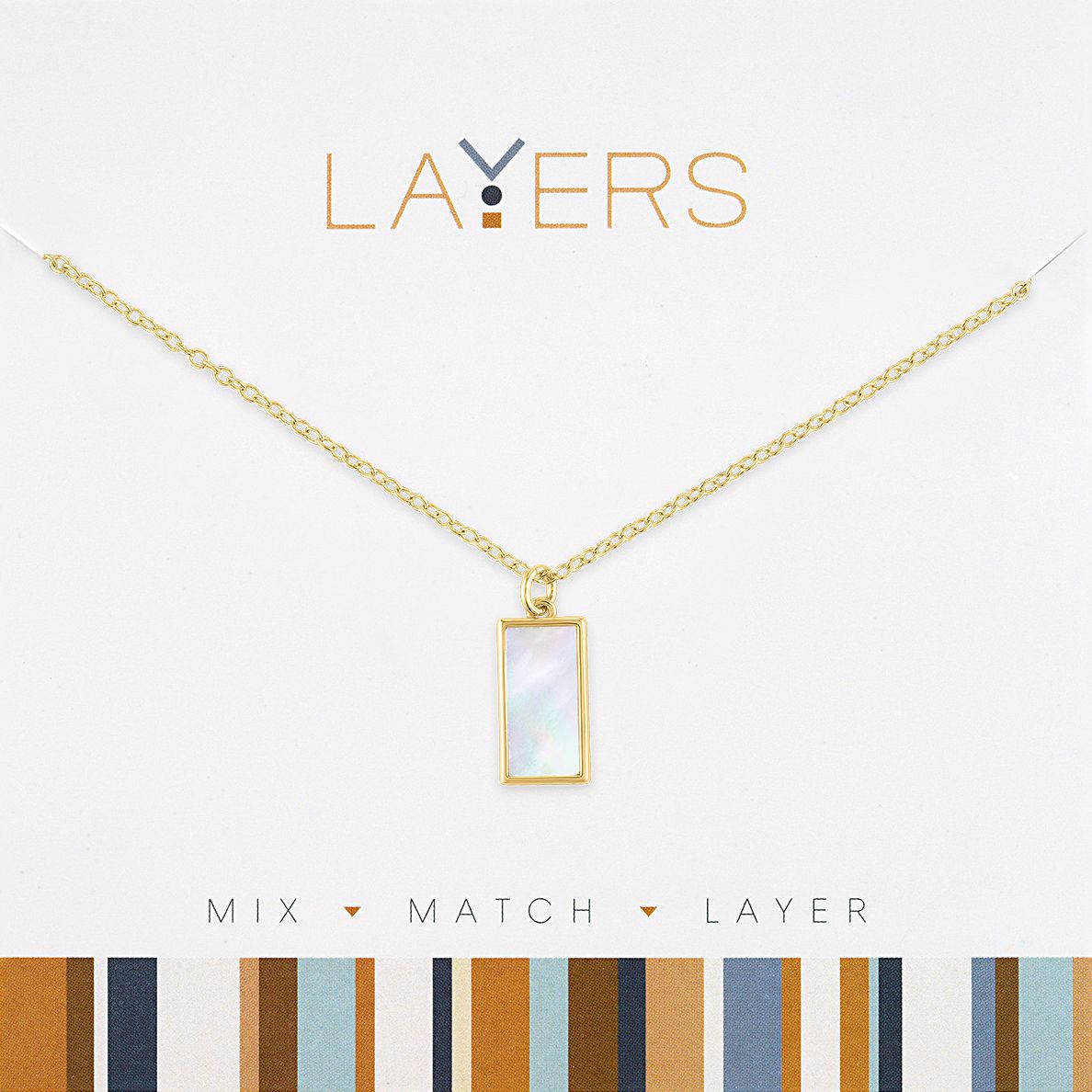 Gold Rectangular White SS Layers Necklace