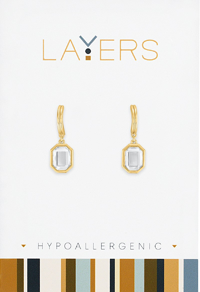Gold Emerald Cut CZ Huggie Layers Earrings