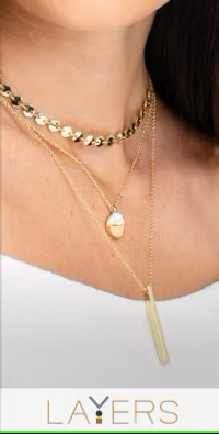 Gold Rectangular White SS Layers Necklace