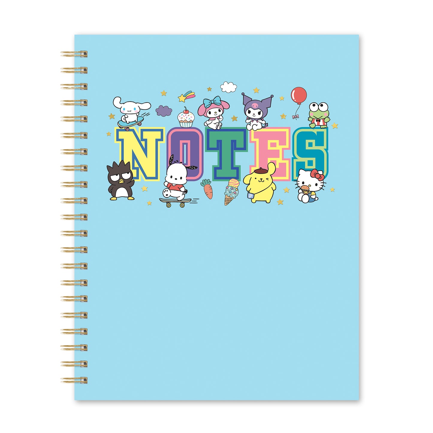 Hello Kitty & Friends College Letters Blue - Large Spiral Notebook with Pocket & Stickers
