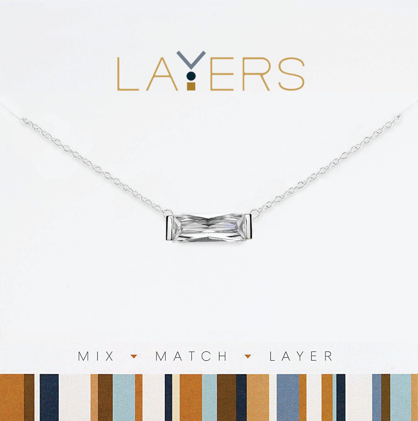 Silver Rectangular CZ Layer Necklace