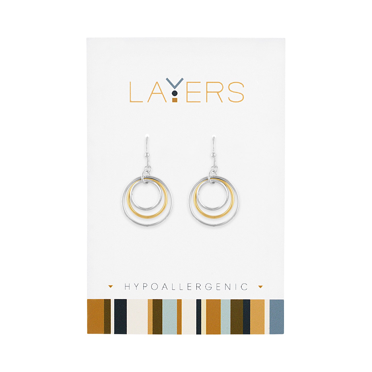 Silver Two-Toned Three Circle Dangle Layers Earrings