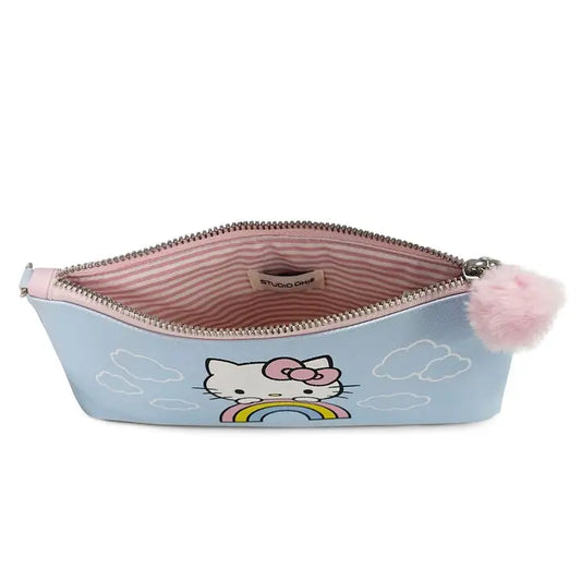 Hello Kitty Pencil Pouch with Wrist Strap & Decorative Pull, Rainbow Skies