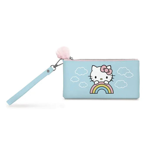 Hello Kitty Pencil Pouch with Wrist Strap & Decorative Pull, Rainbow Skies
