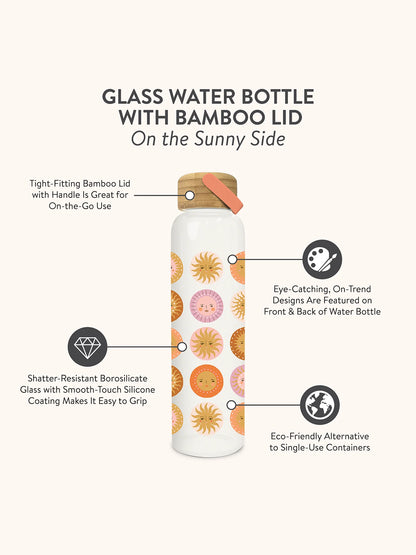 On the Sunny Side Glass Water Bottle with Bamboo Lid