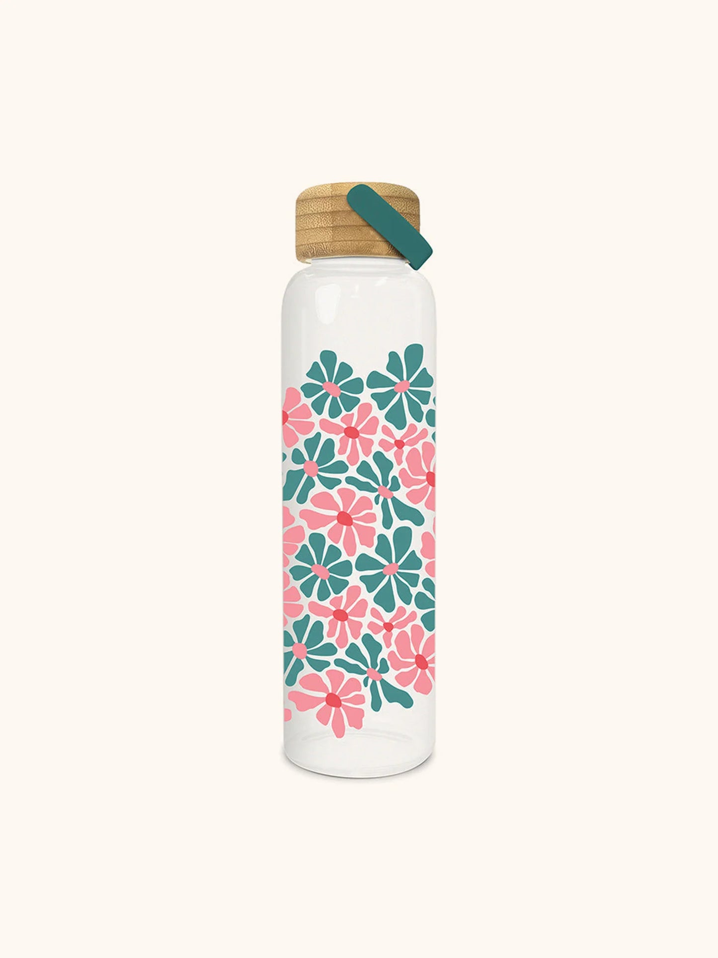 Daisy Maze Glass Water Bottle with Bamboo Lid