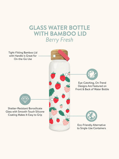 Berry Fresh Glass Water Bottle w/ Bamboo Lid