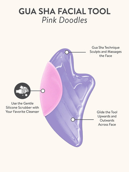Gua Sha Facial Tool, Pink Doodles