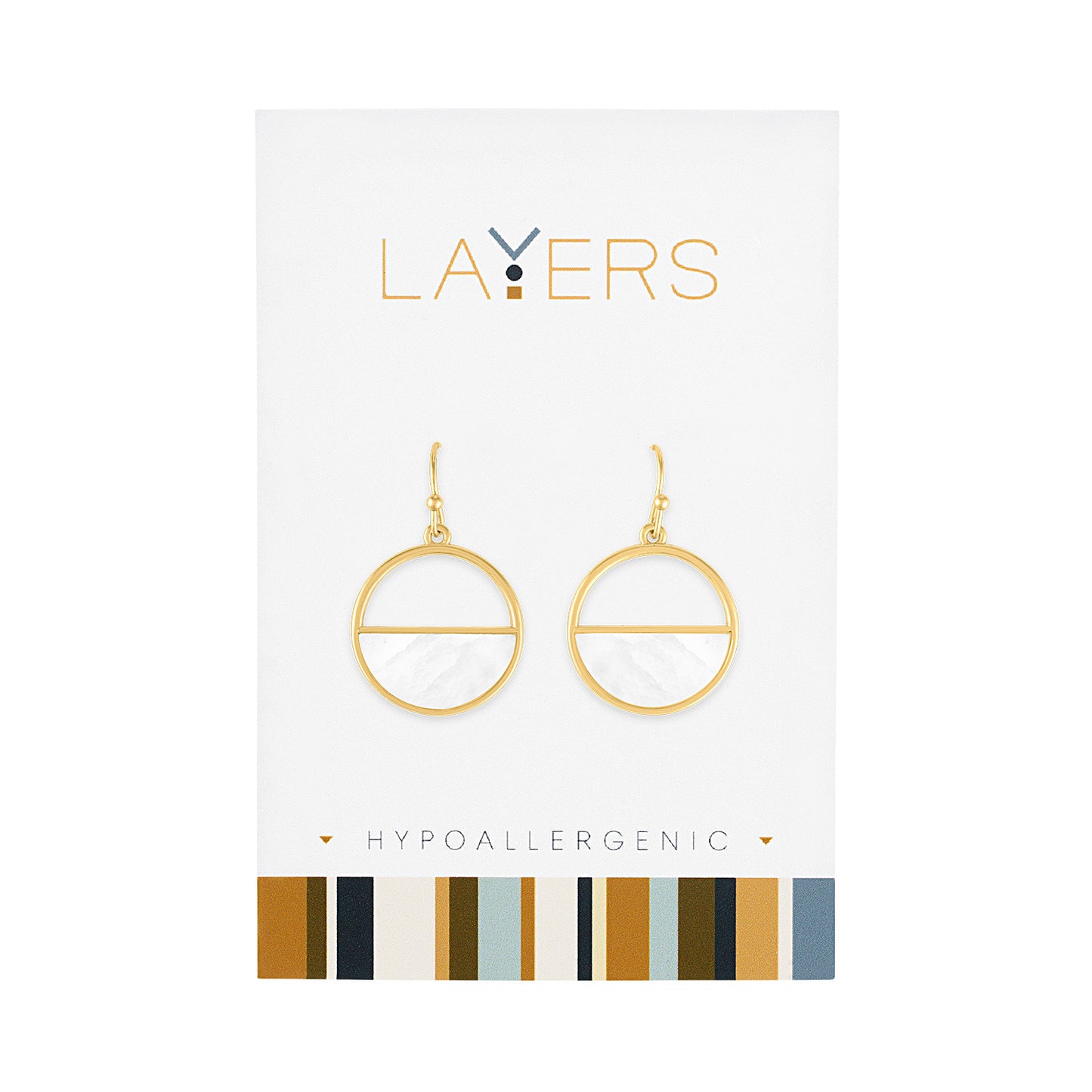 Gold Half Stone Circle Dangle Layers Earrings