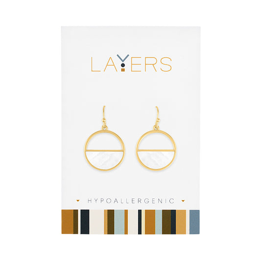 Gold Half Stone Circle Dangle Layers Earrings