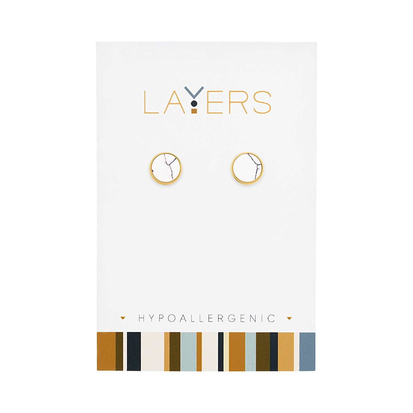Gold Round Granite Stud Layers Earrings