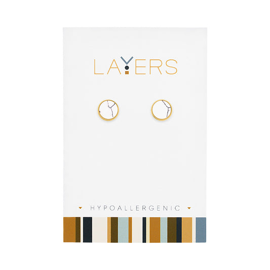 Gold Round Granite Stud Layers Earrings