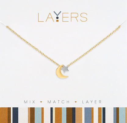 Gold Tow-Tone Moon & Star Layers Necklace