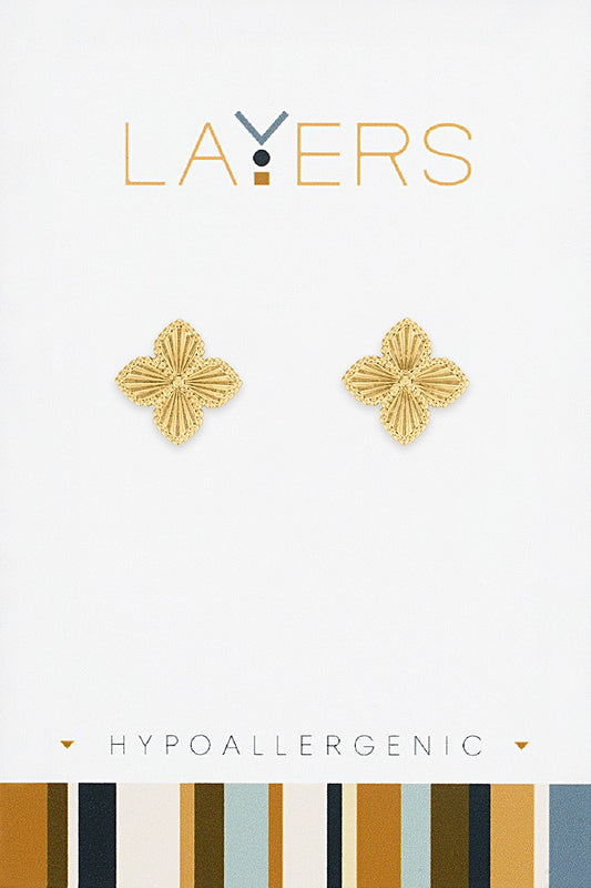 Gold Quatrefoil Stud Layers Earrings