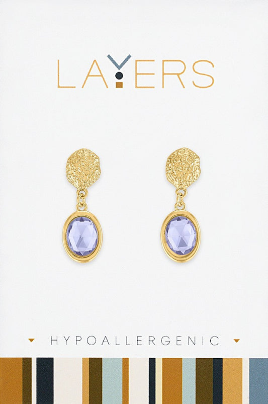 Gold Hammered Tanzanite Drop Dangle Layers Earrings