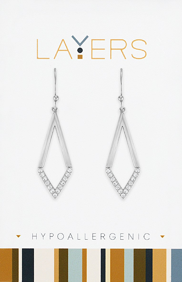 Silver Geometric Half CZ Dangle Layers Earrings