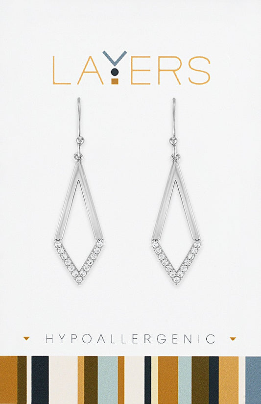 Silver Geometric Half CZ Dangle Layers Earrings