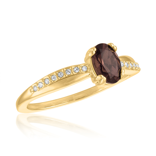 Elegant Smokey Quartz Oval Gold Layers Ring