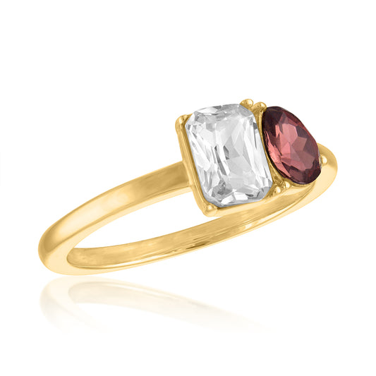Burgundy Due-Stone Gold Layers Ring