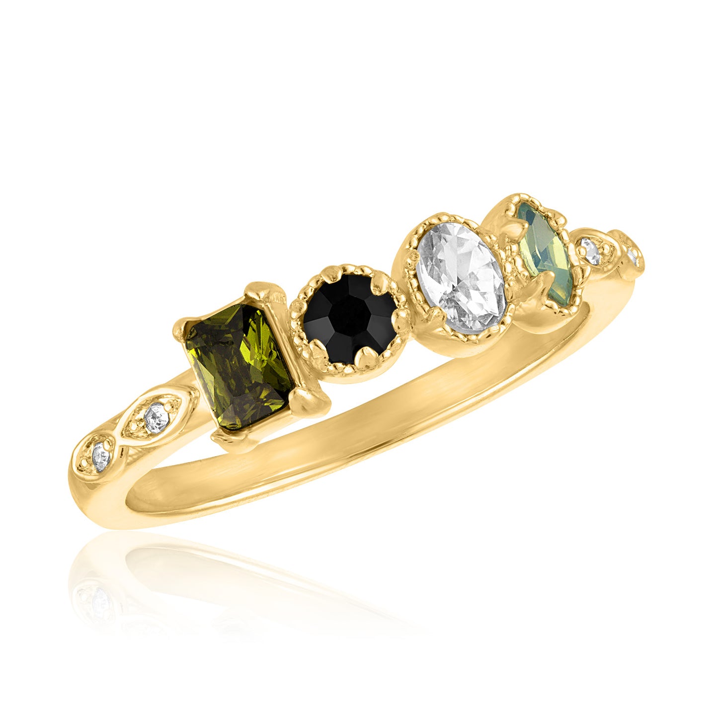 Green Orbit Multi-Stone Gold Layers Ring