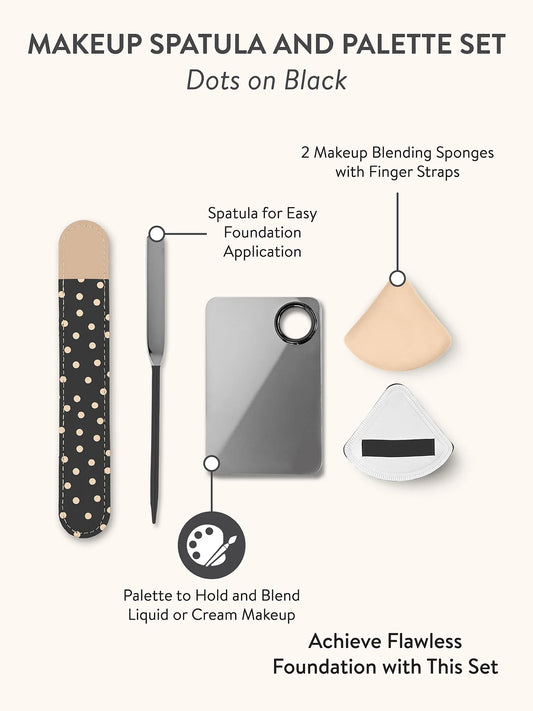 Makeup Spatula and Palette Set, Dots on Black