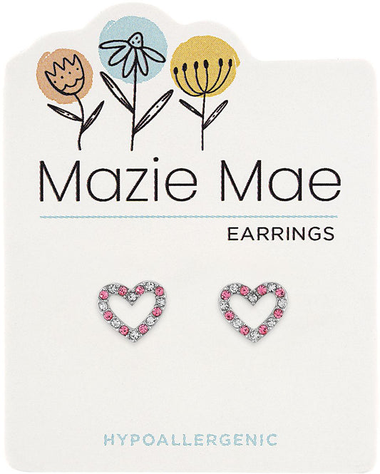 Silver CZ Light Rose Open Heart Stud Mazie Mae Earring