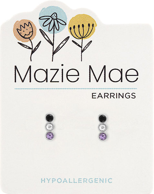 Silver Purple Vertical Trio Stud Mazie Mae Earring