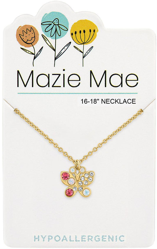 Gold Opal & Vintage Rose Butterfly Mazie Mae Necklace