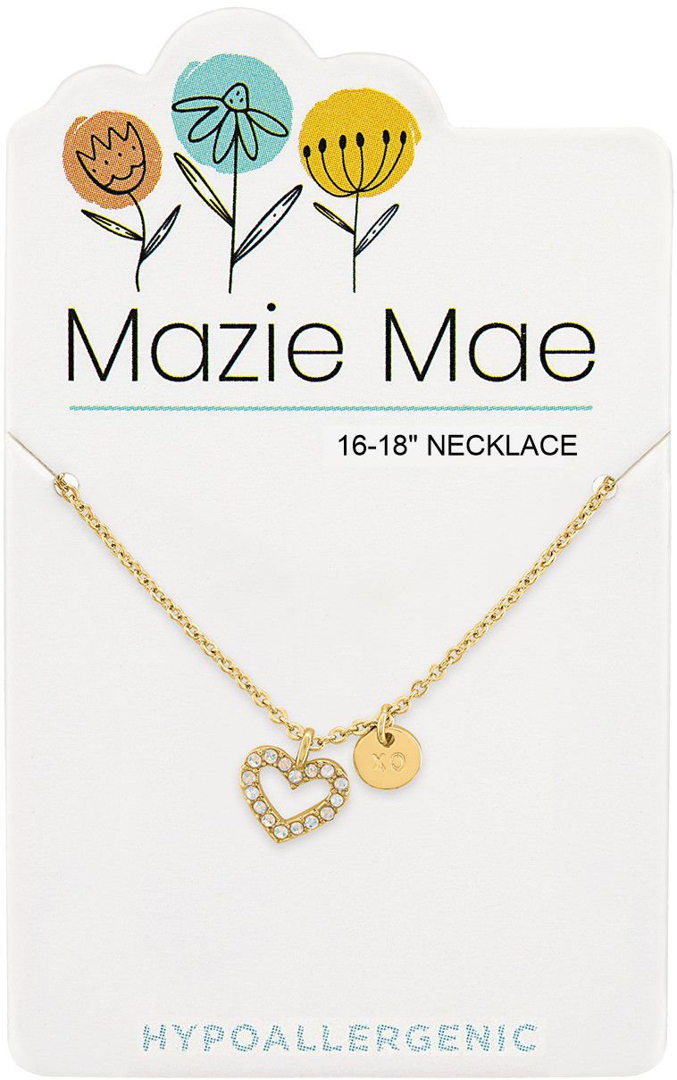Gold Open white Opal Heart & XO Dangle Mazie Mae Necklace