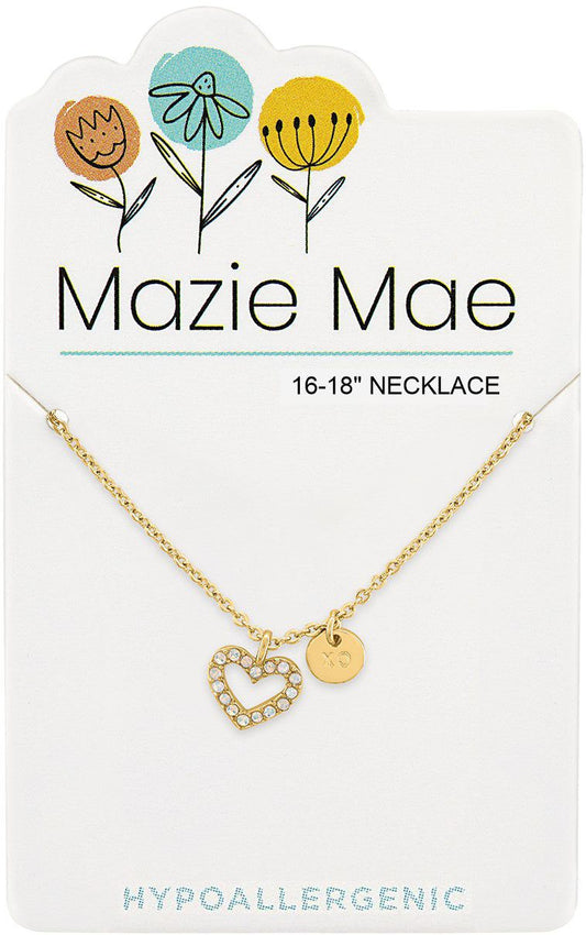 Gold Open white Opal Heart & XO Dangle Mazie Mae Necklace