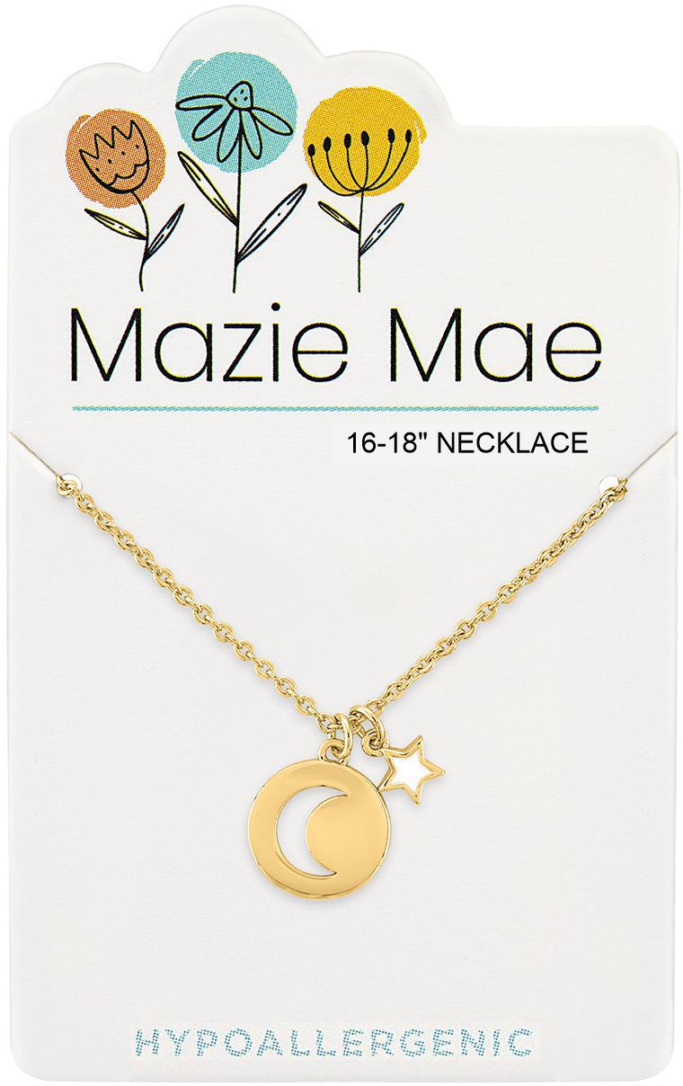 Gold Moon Pendant &^ Star Dangle Mazie Mae Necklace