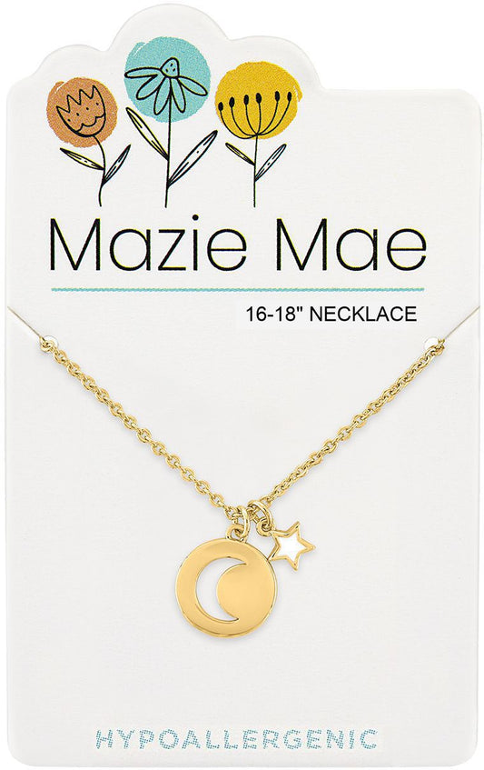 Gold Moon Pendant &^ Star Dangle Mazie Mae Necklace