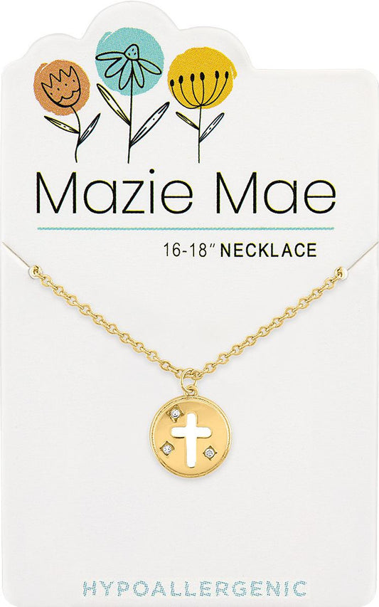Gold Round Enamel Cross Mazie Mae Necklace