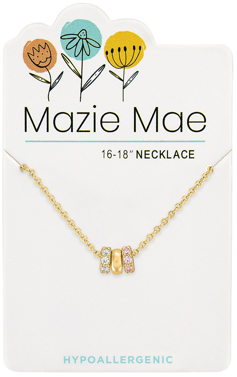 Gold Trio CZ Wheel Charm Mazie Mae Necklace