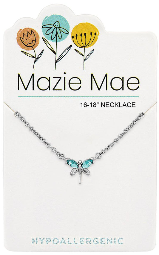 Silver Aquamarine Dragonfly  Mazie Mae Necklace