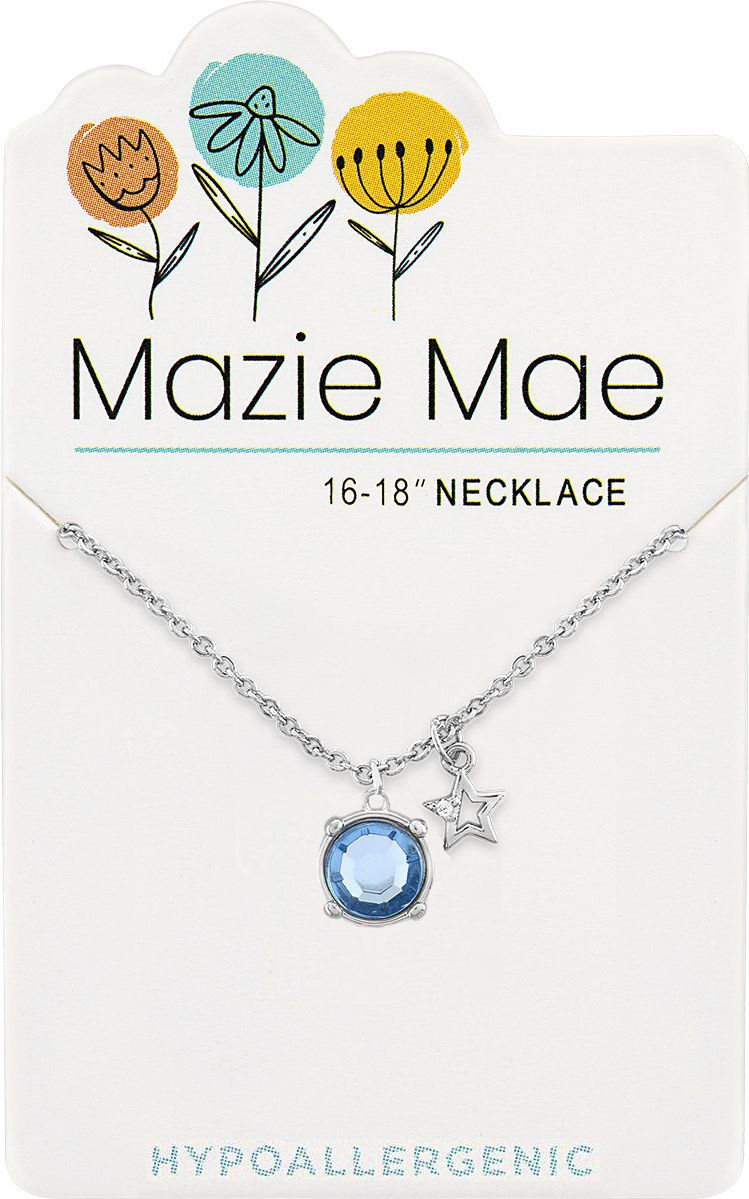 Silver Light Sapphire Solitaire & Dangle  Mazie Mae Necklace