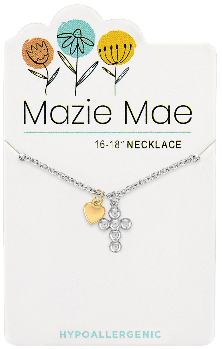 Silver Two-Toned Cross & Mini Heart Mazie Mae Necklace