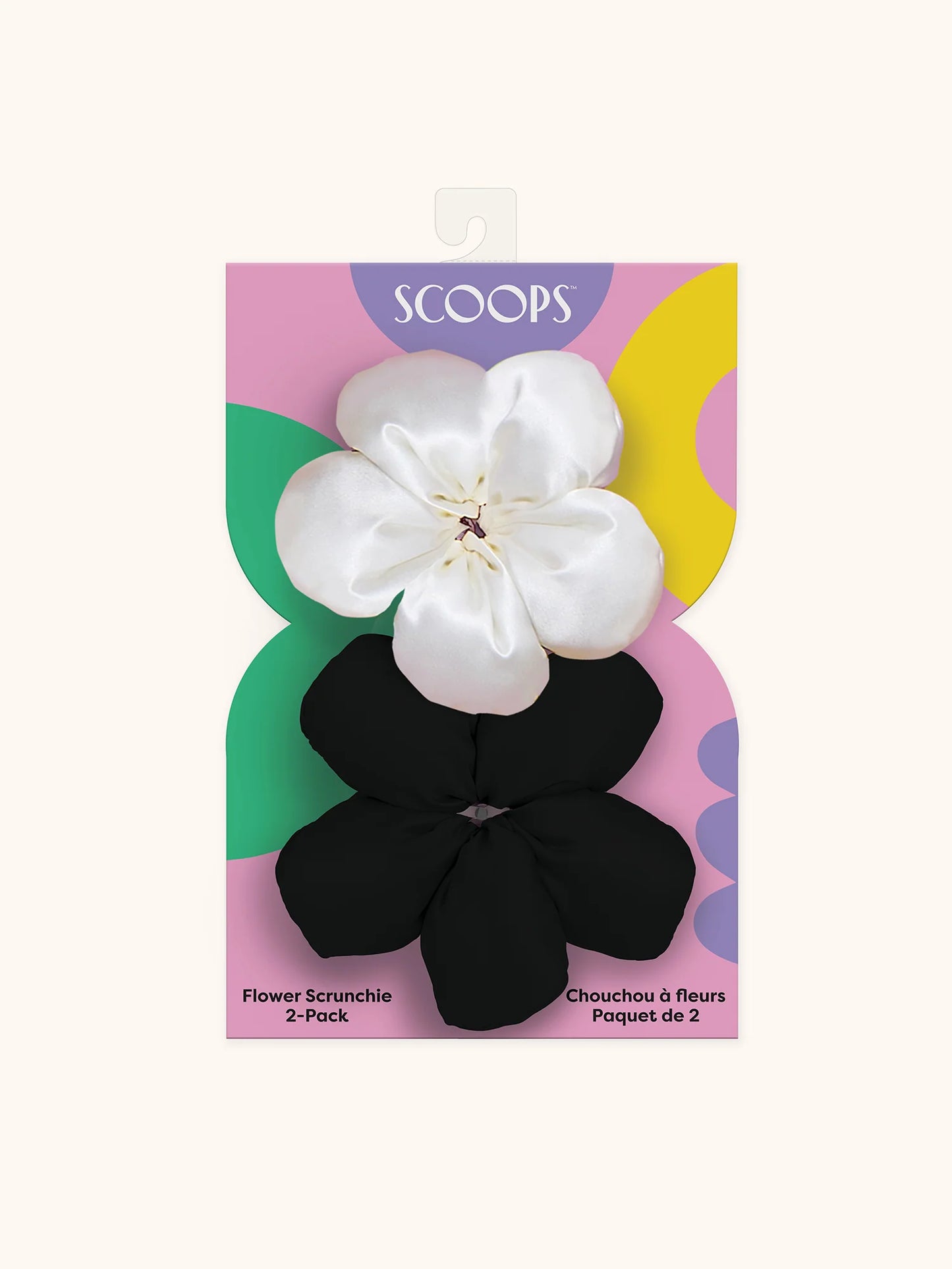 Scoops Flower Scrunchie 2-Pack, Black & Beige
