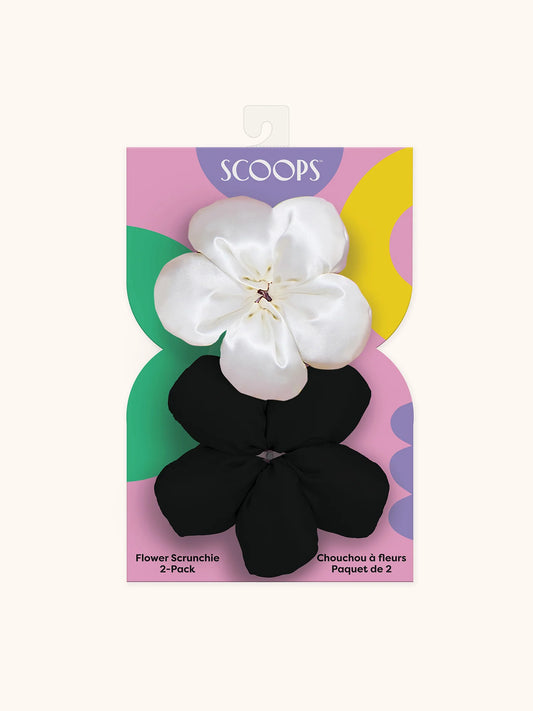 Scoops Flower Scrunchie 2-Pack, Black & Beige