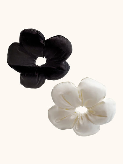 Scoops Flower Scrunchie 2-Pack, Black & Beige