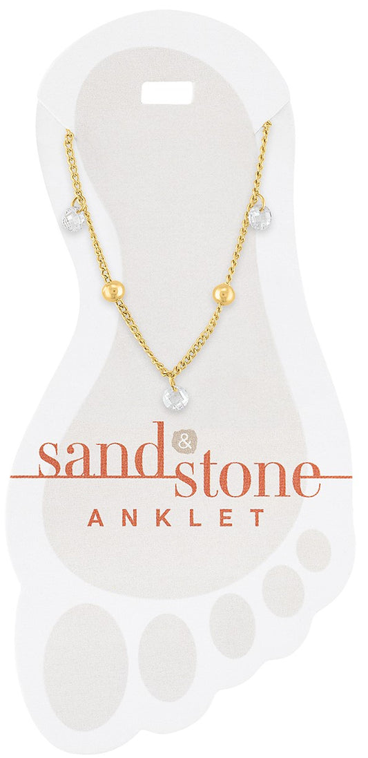 Gold Ball & CZ Dangle Sand & Stone Anklet