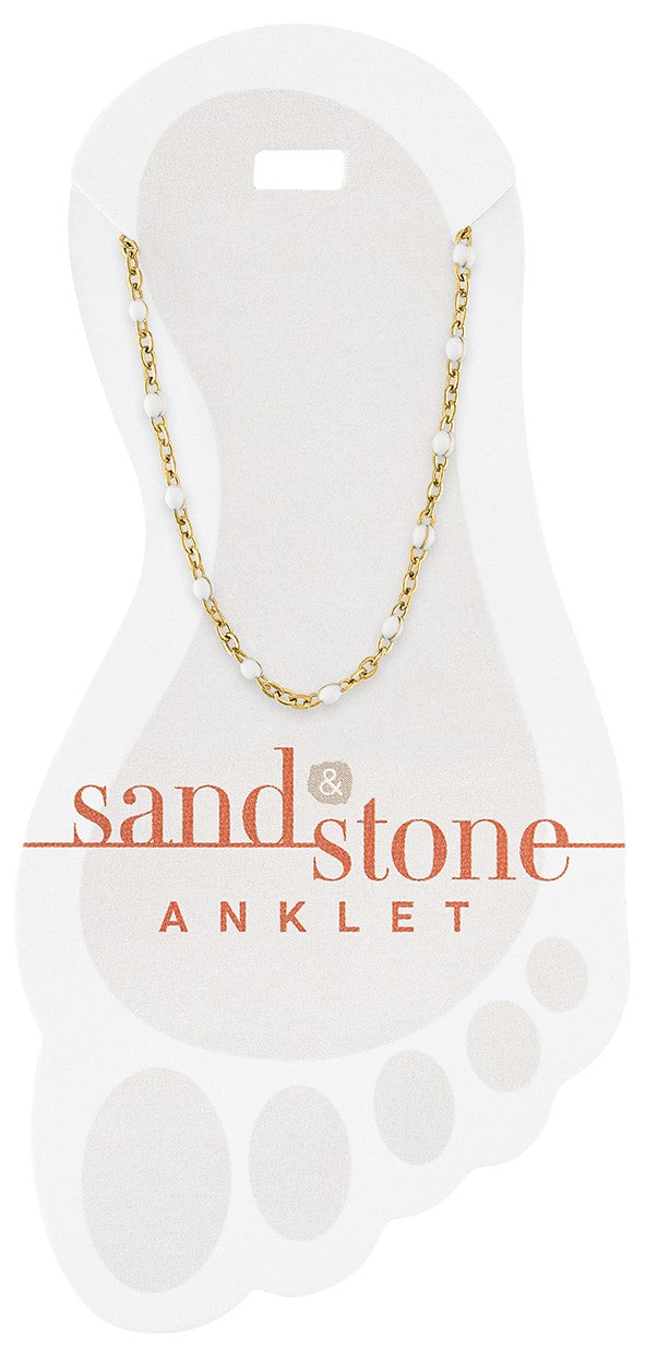 Gold Petite White Beaded Chain Sand & Stone Anklet