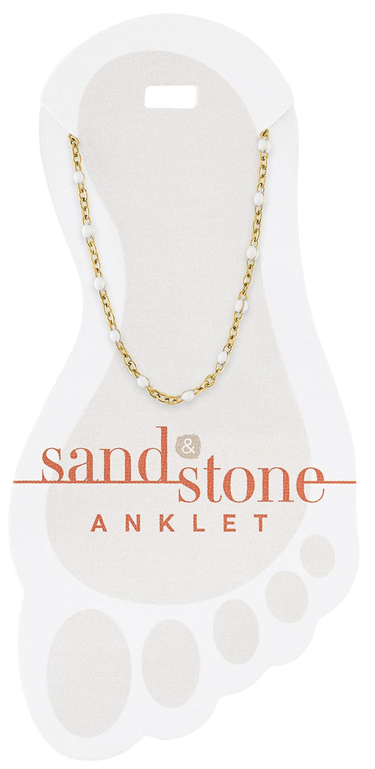Gold Petite White Beaded Chain Sand & Stone Anklet