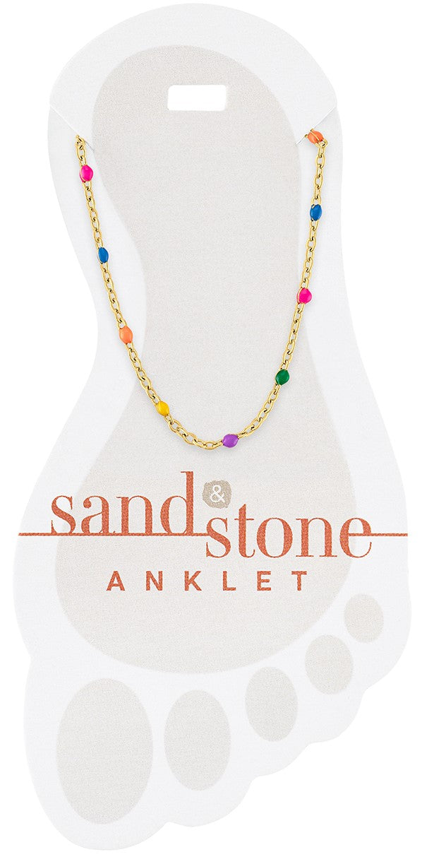 Gold Petite Rainbow Beaded Chain Sand & Stone Anklet