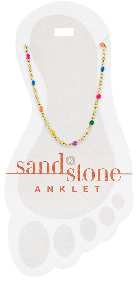 Gold Petite Rainbow Beaded Chain Sand & Stone Anklet