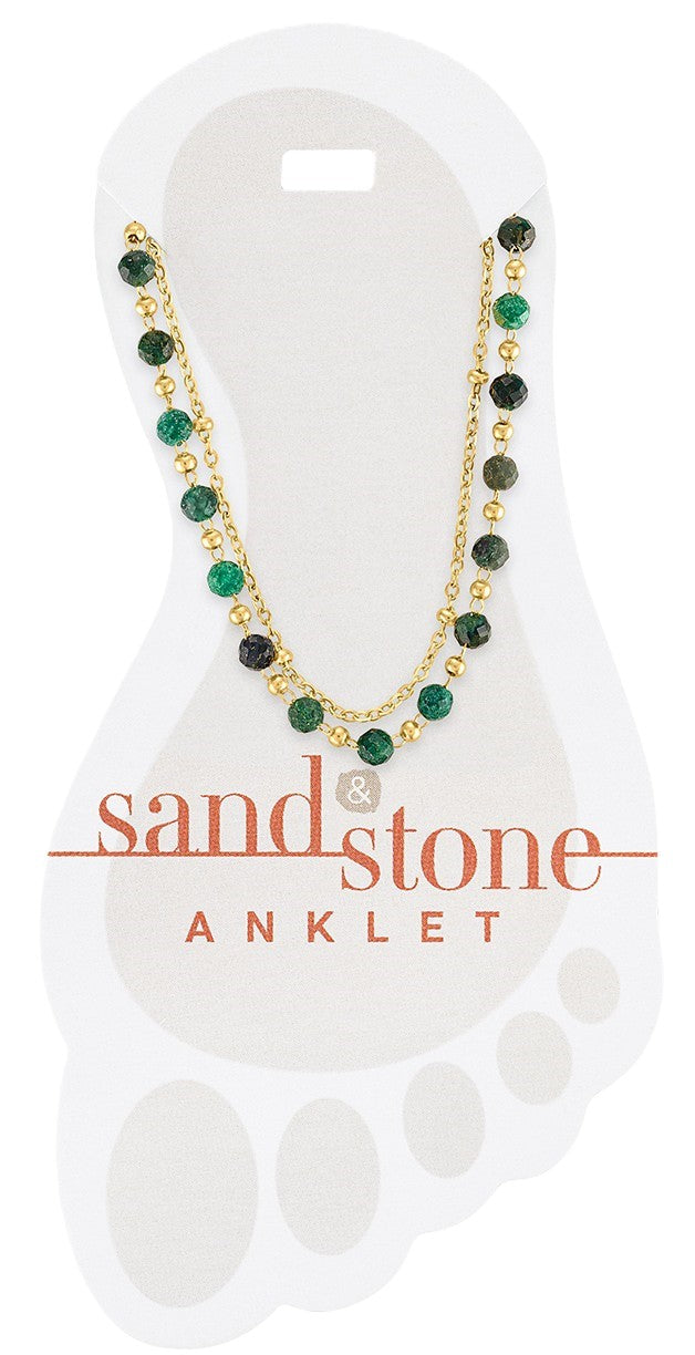 Gold Green Beaded Duo Strand Sand & Stone Anklet